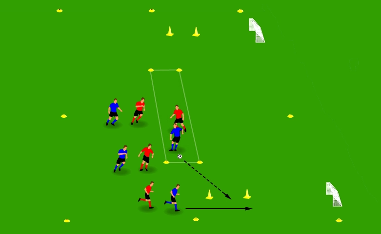 Football players switching play diagonally to break a defensive block