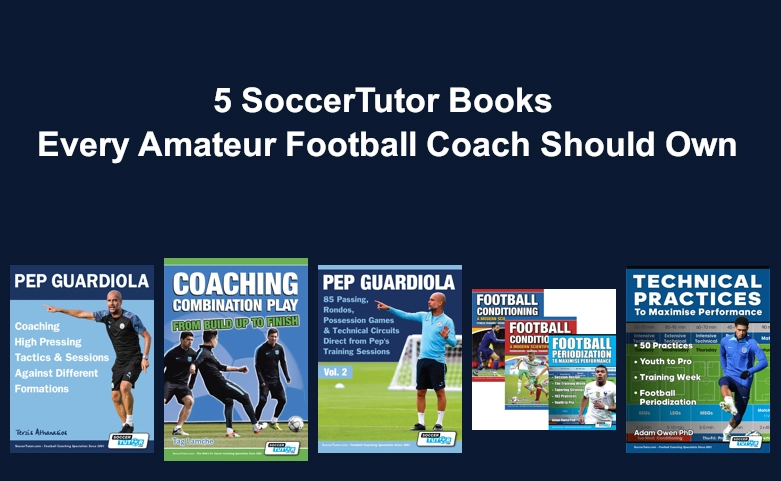 Portada de cinco libros de SoccerTutor para entrenadores amateur